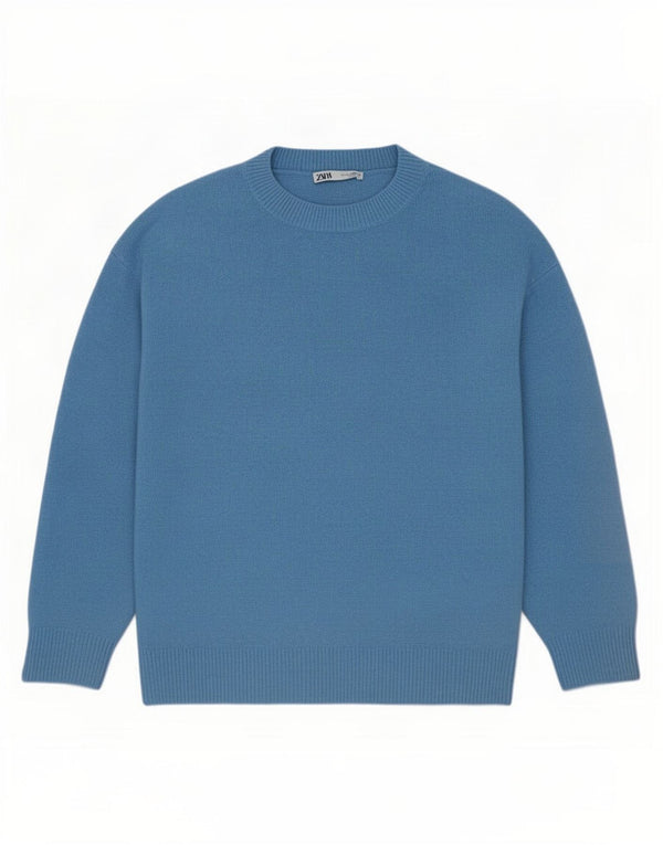 Maglione girocollo oversize da donna Zara UK 10 piccolo acrilico blu
