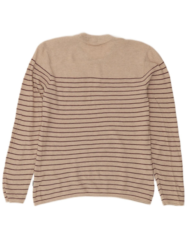 Ted Baker Mens Crew Neck Jumper Sweater Size 4 Large Beige Striped Cotton