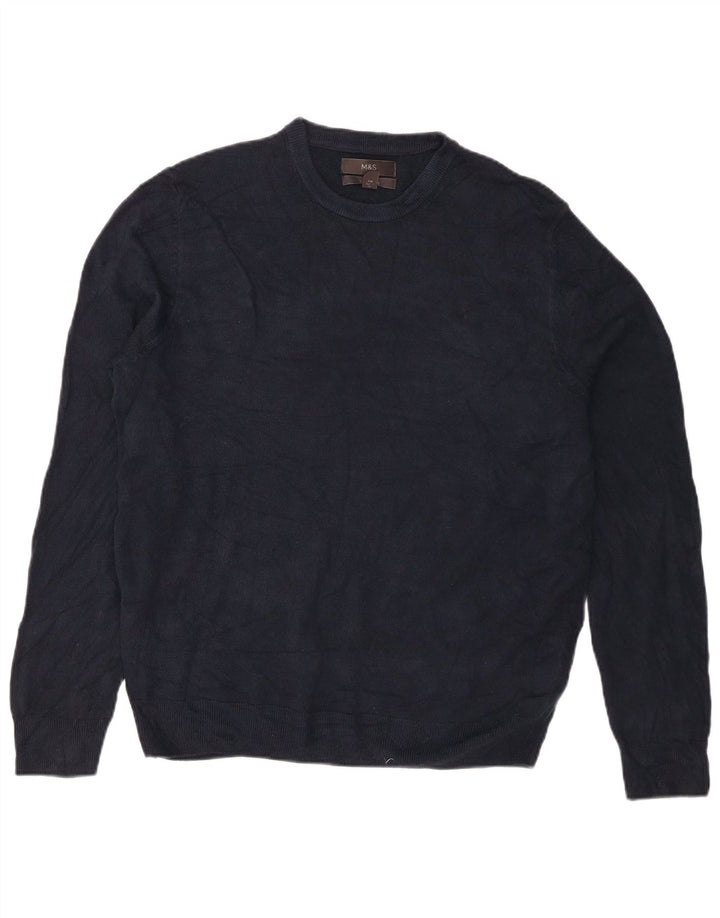Maglione maglione girocollo da uomo Marks & Spencer grande acrilico blu navy
