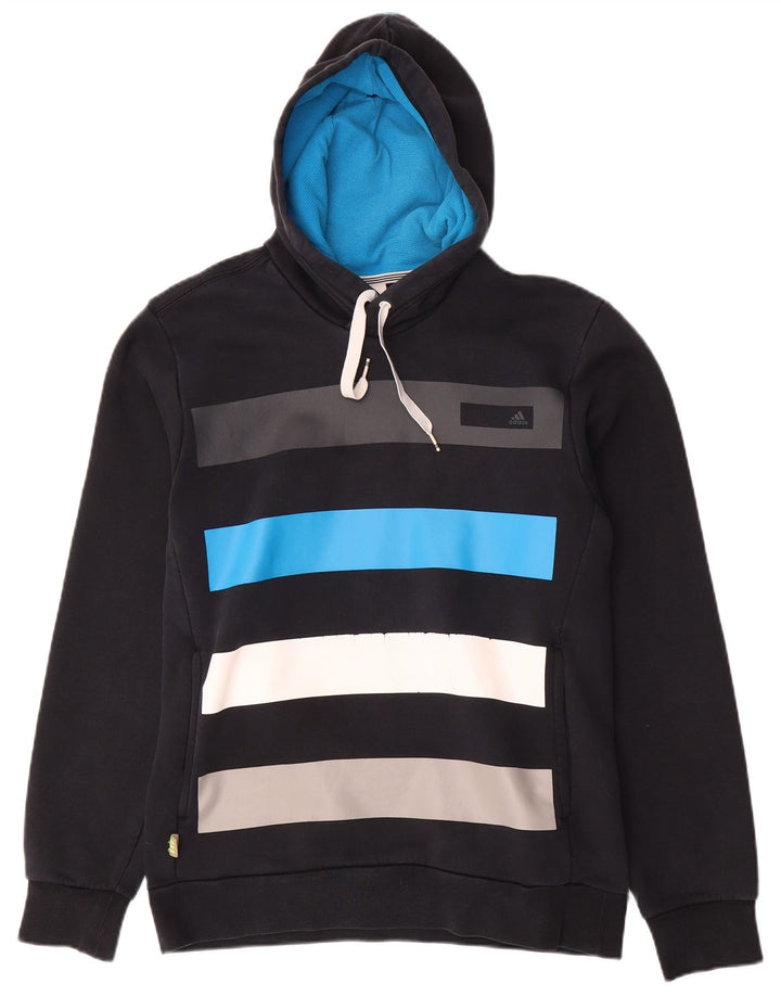 Felpa con cappuccio da uomo Adidas, cotone color block medio nero