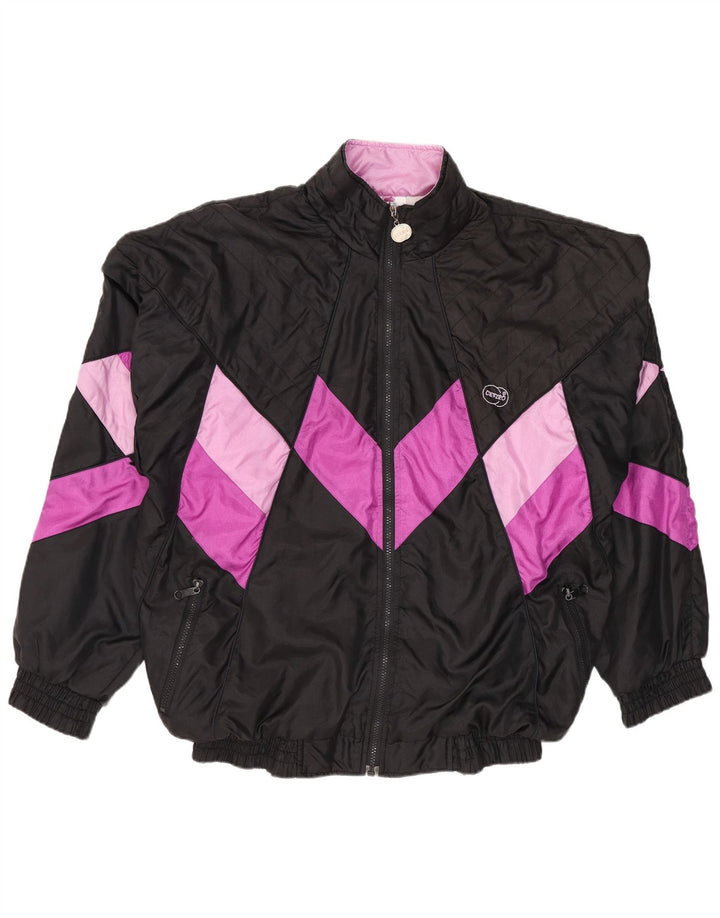 Giacca da ginnastica vintage da uomo, grande, in poliestere color block nero