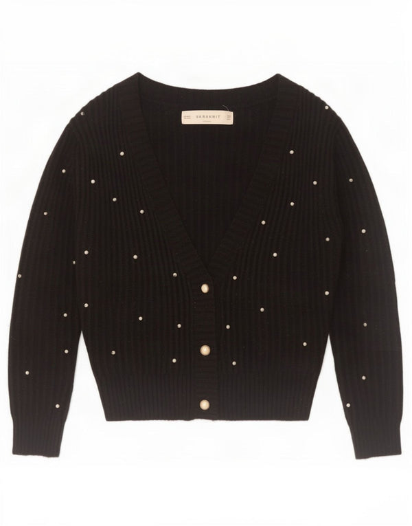 Maglione cardigan corto da donna Zara UK 14 nylon chiazzato nero medio