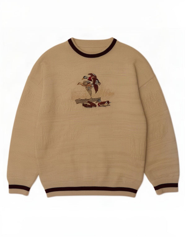Maglione da donna vintage con scollo a barca con grafica IT 46/48 grande bianco sporco