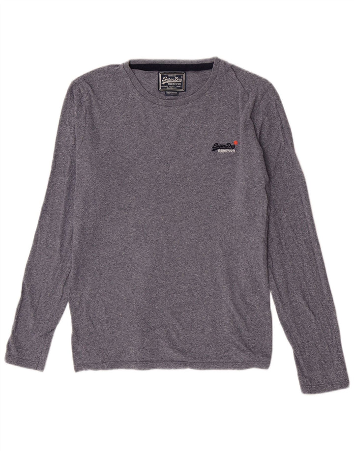 Top da uomo Superdry a maniche lunghe in cotone screziato blu navy medio