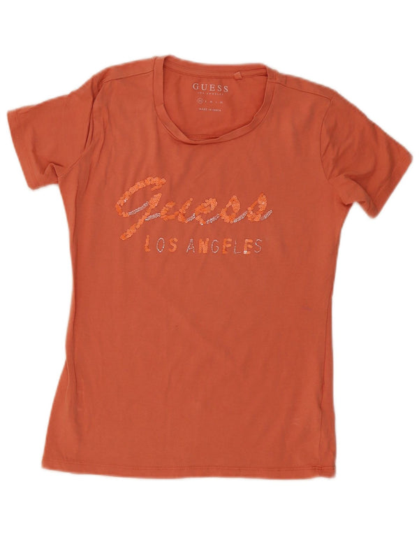 T-shirt grafica da donna Guess UK 6 XS arancione cotone