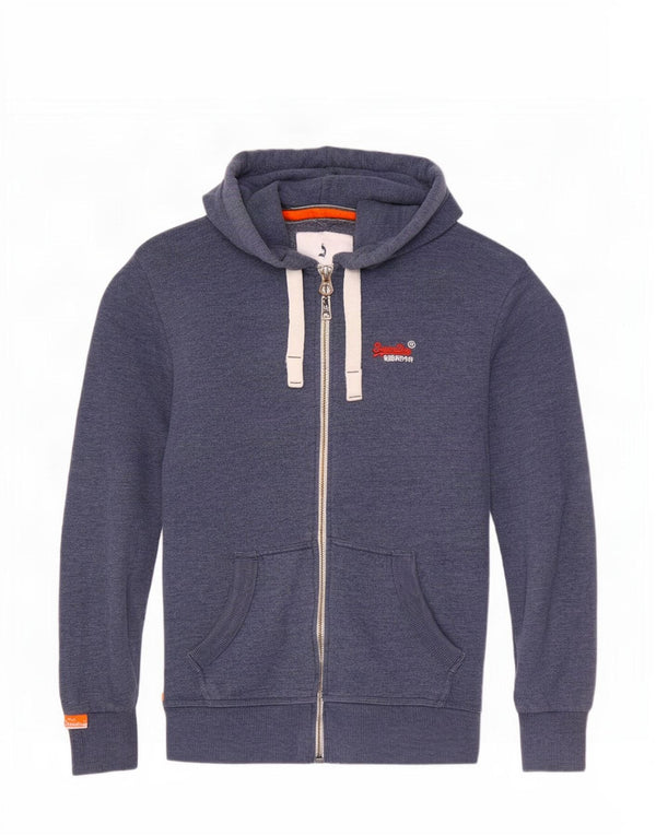 Superdry Mens Zip Hoodie Sweater Small Blue Cotton