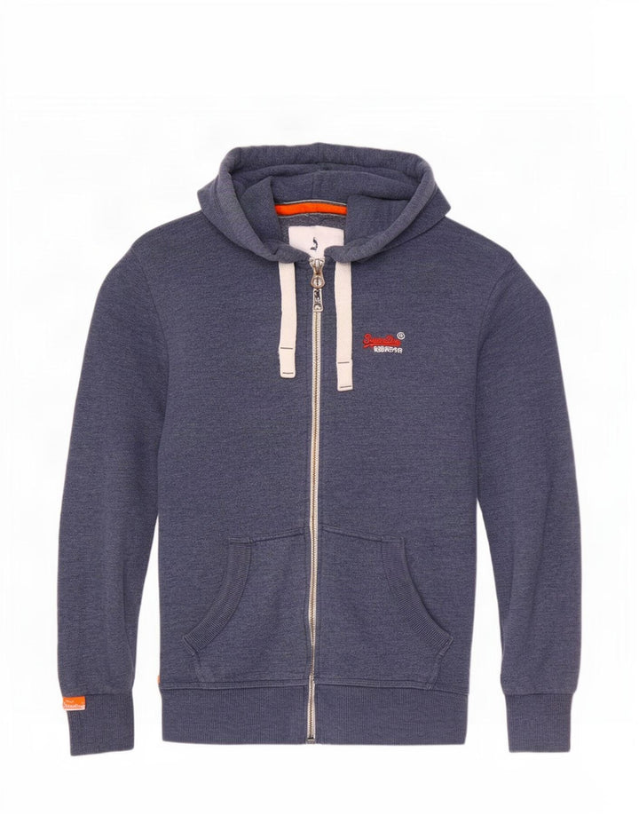 Maglione con cappuccio e zip da uomo Superdry piccolo in cotone blu