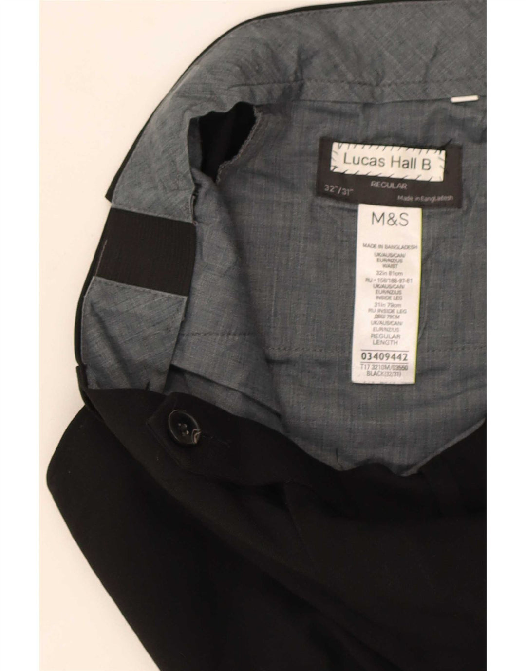 Pantaloni da abito vestibilità regolare da uomo Marks & Spencer W32 L31 poliestere nero