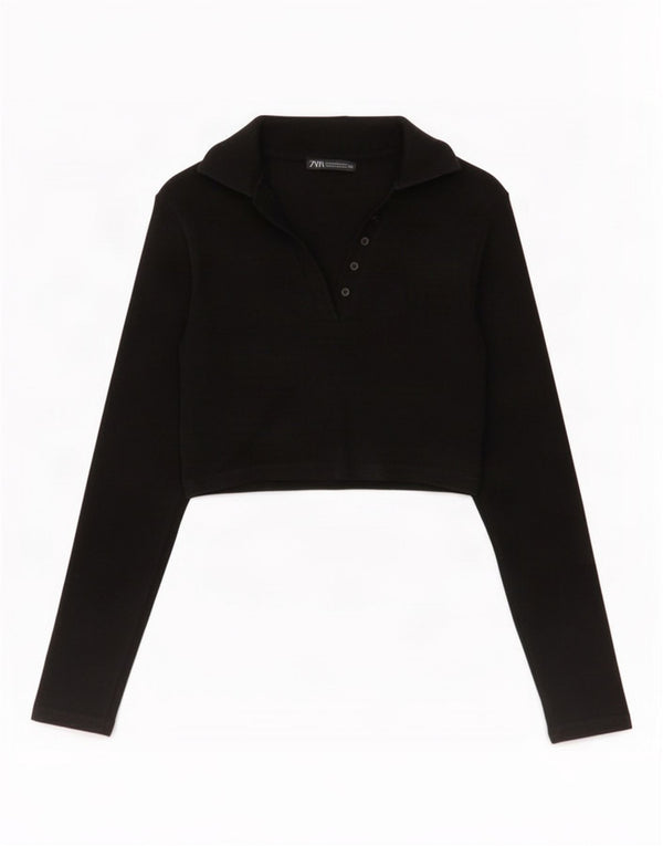 Polo corta a maniche lunghe da donna Zara UK 12 media nera