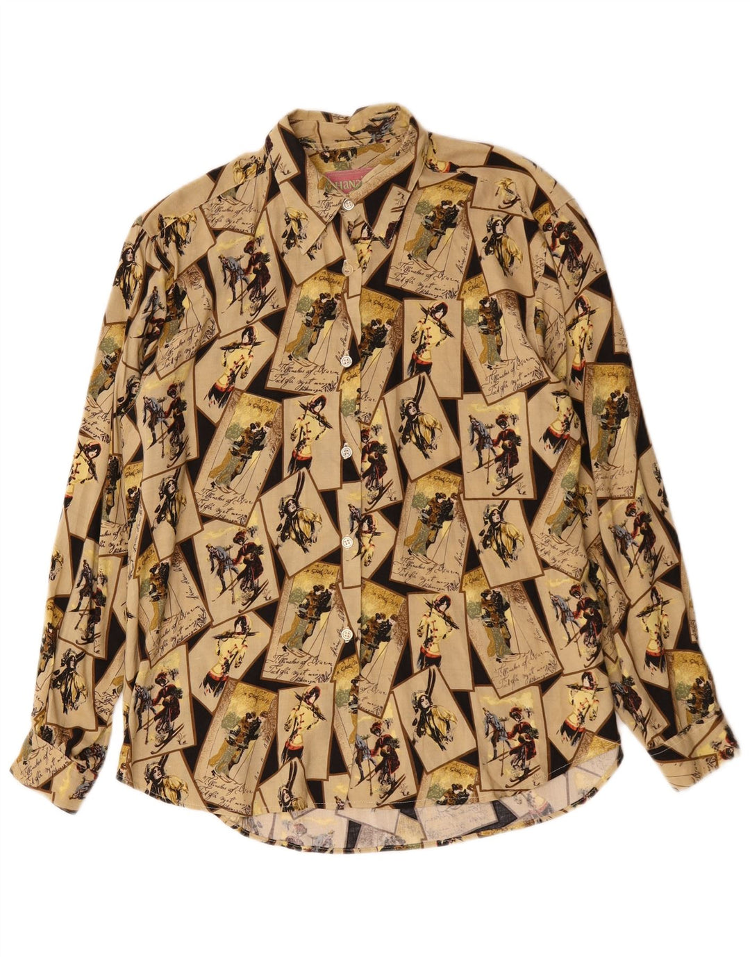 HANAITI Camicia grafica da donna Camicetta UK 14 Viscosa patchwork beige medio
