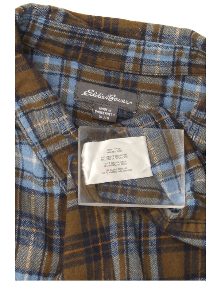 EDDIE BAUER Camicia da uomo in flanella XL in cotone a quadri kaki