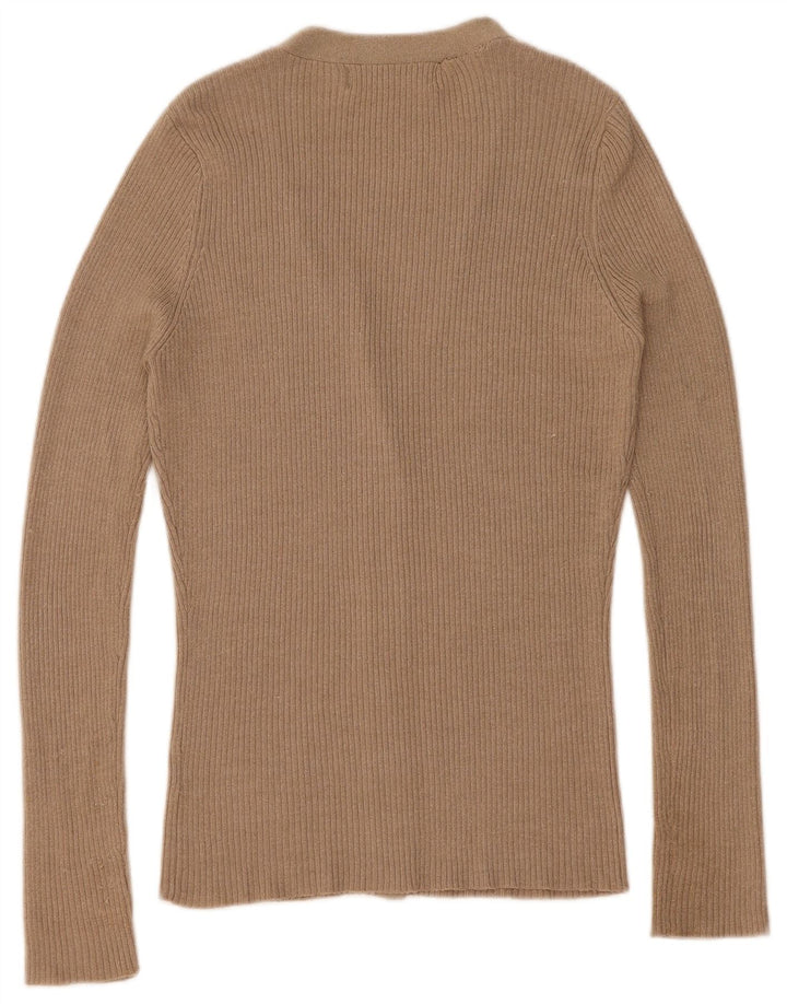 Maglione cardigan da donna Zara UK 14 Viscosa screziata beige medio