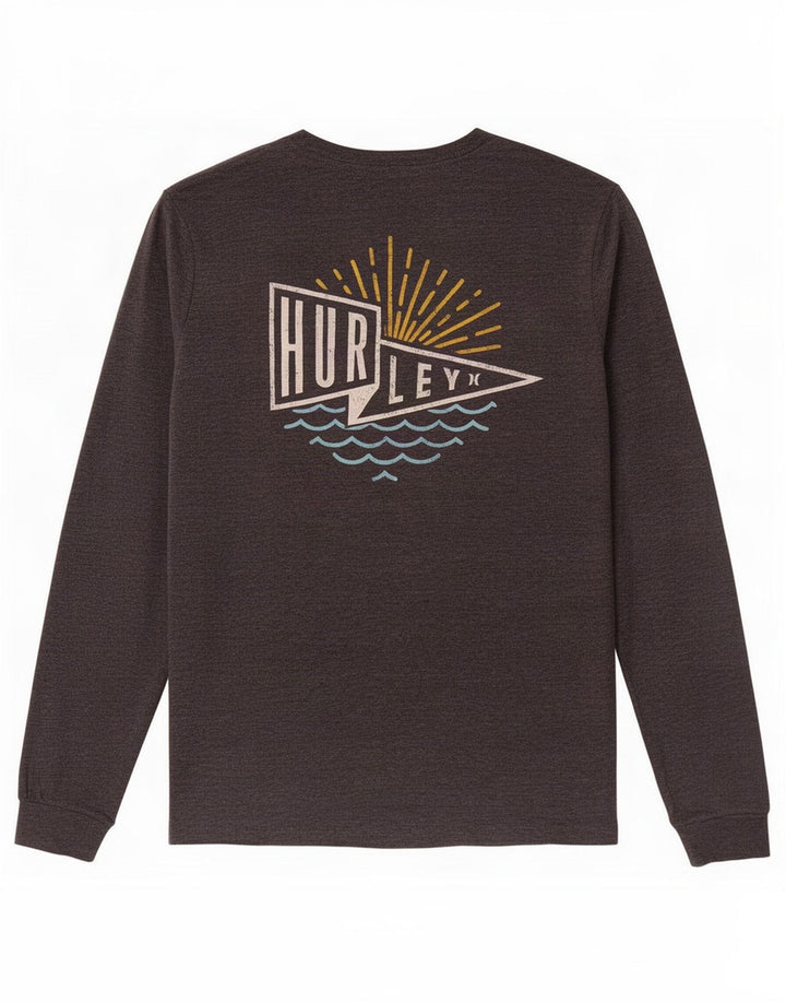 Top grafico da uomo Hurley a maniche lunghe in cotone grigio piccolo