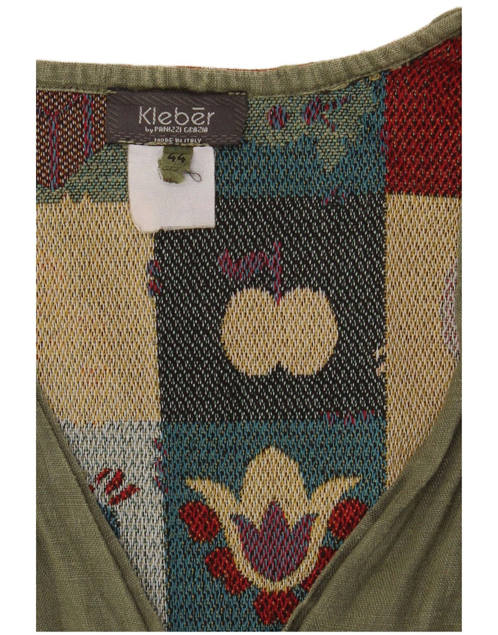Camicetta camicia senza maniche vintage da donna IT 44 Patchwork kaki medio