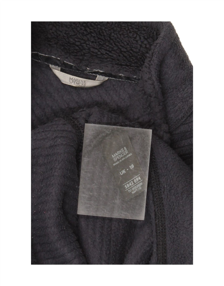 MARKS & SPENCER Giacca in pile da donna UK 16 Large Blu Navy Poliestere