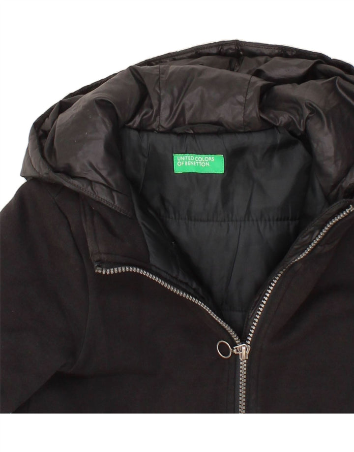 BENETTON Girls Hooded Padded Jacket 7-8 Years Medium Black Polyester Vintage Benetton and Second-Hand Benetton from Messina Hembry 