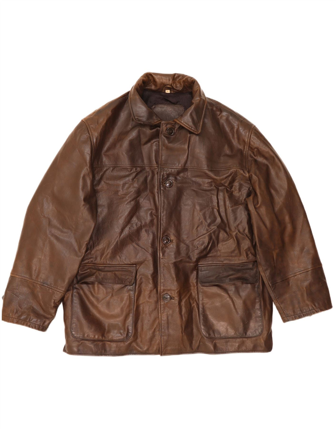 Giacca in pelle vintage da uomo IT 54 2XL Pelle marrone