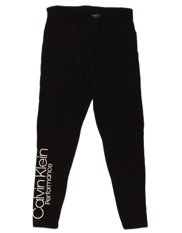 CALVIN KLEIN Womens Graphic Crop Leggings UK 12 Medium Black Cotton