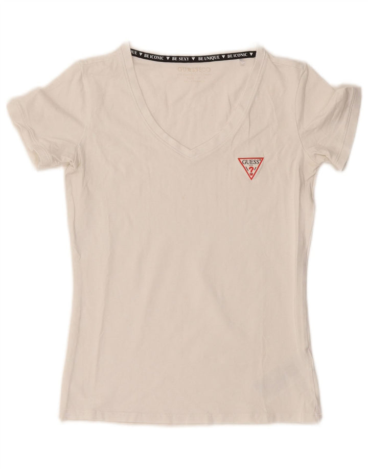 T-shirt da donna Guess Top UK 12 cotone bianco medio