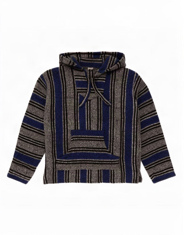 Maglione vintage da uomo con cappuccio a righe piccole blu