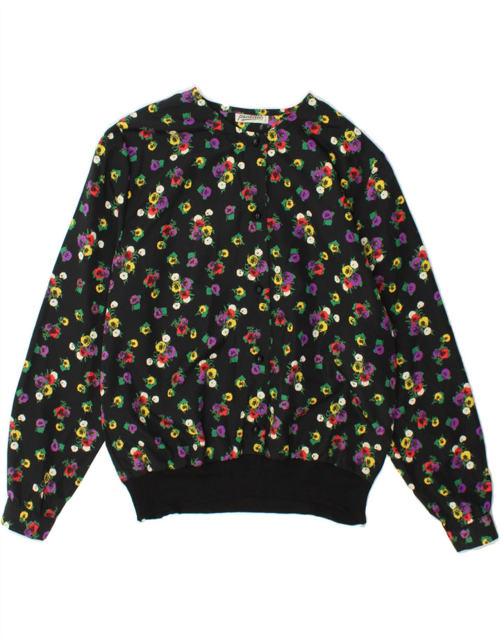 VINTAGE Womens Long Sleeve Blouse Top UK 16 Large Black Floral Polyester Vintage Vintage and Second-Hand Vintage from Messina Hembry 