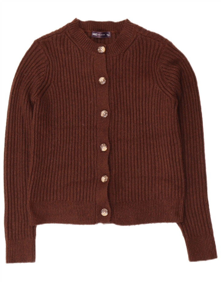 Maglione cardigan corto da donna Marks & Spencer UK 10 piccolo poliestere marrone