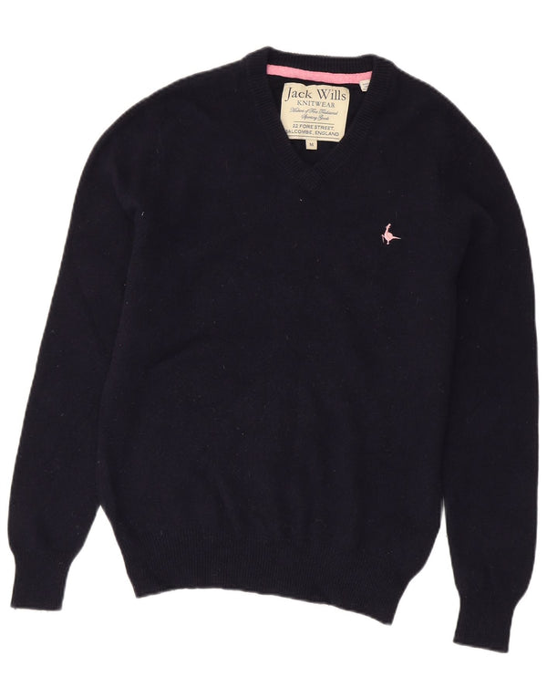 Maglione maglione con scollo a V da donna Jack Wills UK 14 Lana merino medio blu navy
