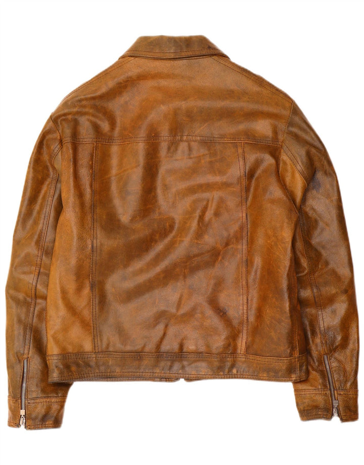 Giacca in pelle vintage da uomo UK 38 in pelle marrone medio