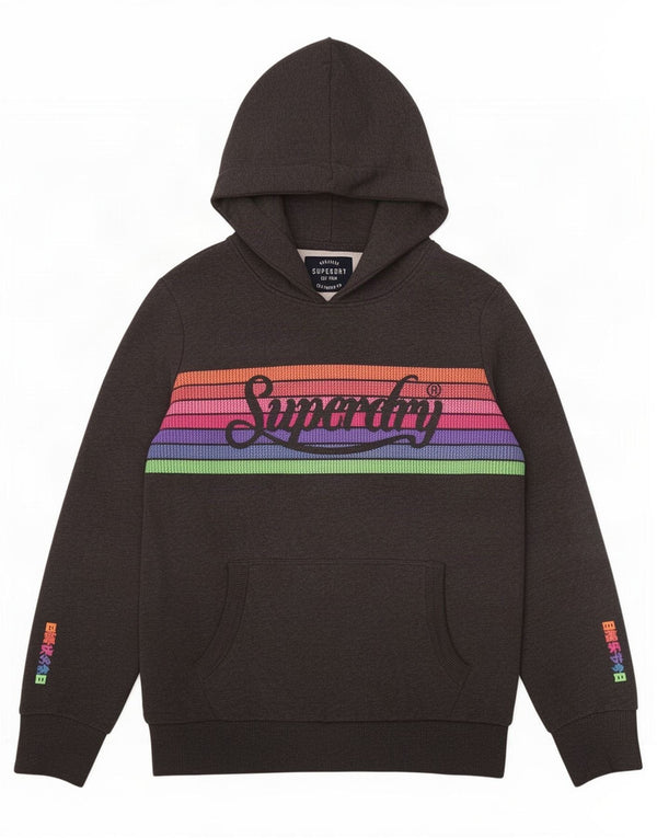 Felpa con cappuccio grafica da donna Superdry UK 16 cotone a righe grandi grigie