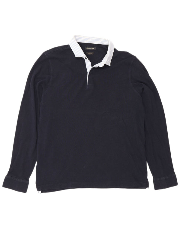 Polo da rugby da uomo a maniche lunghe, vestibilità casual, Massimo Dutti, grande, blu navy