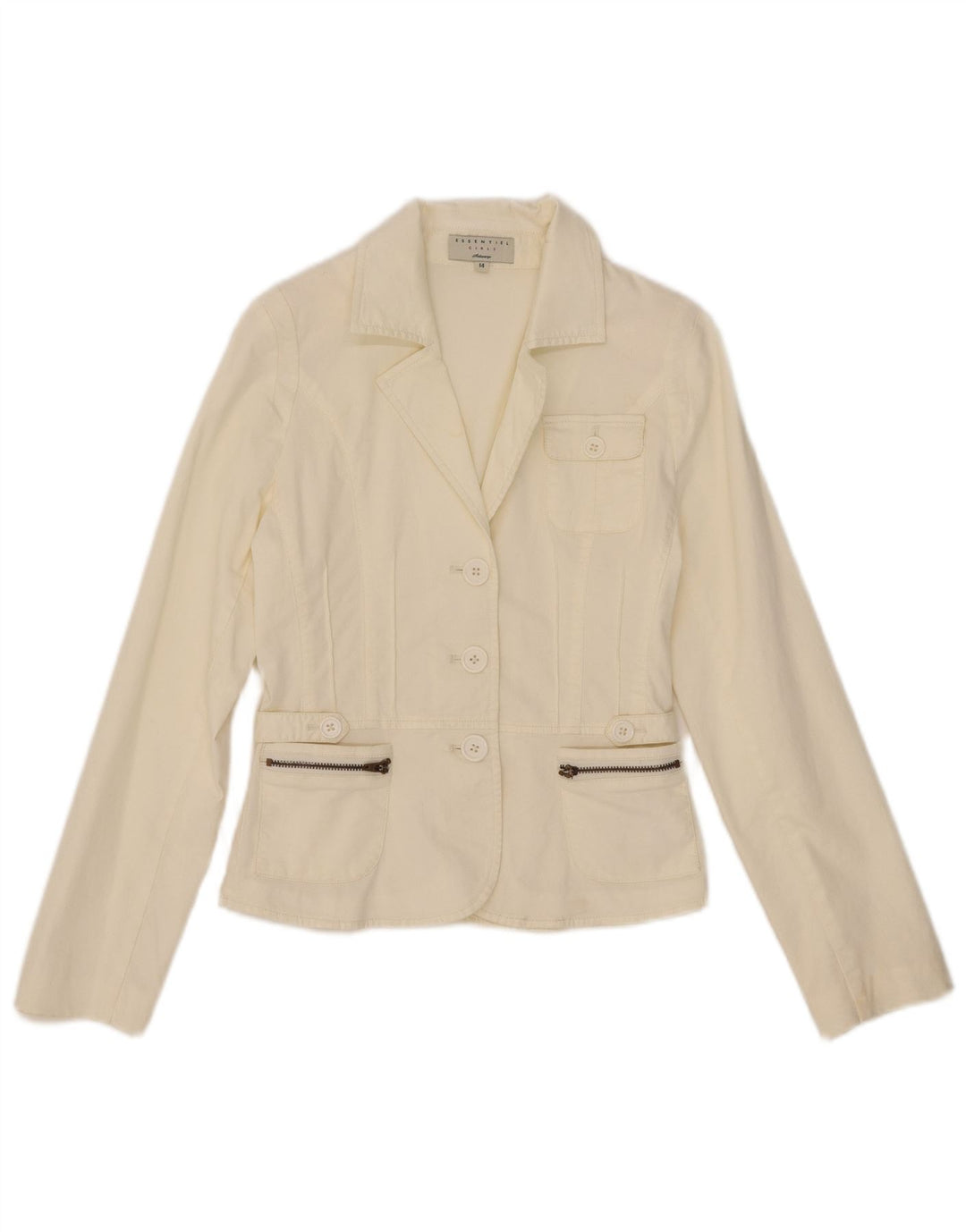 Giacca blazer a 3 bottoni essenziale per ragazze 13-14 anni in cotone bianco sporco