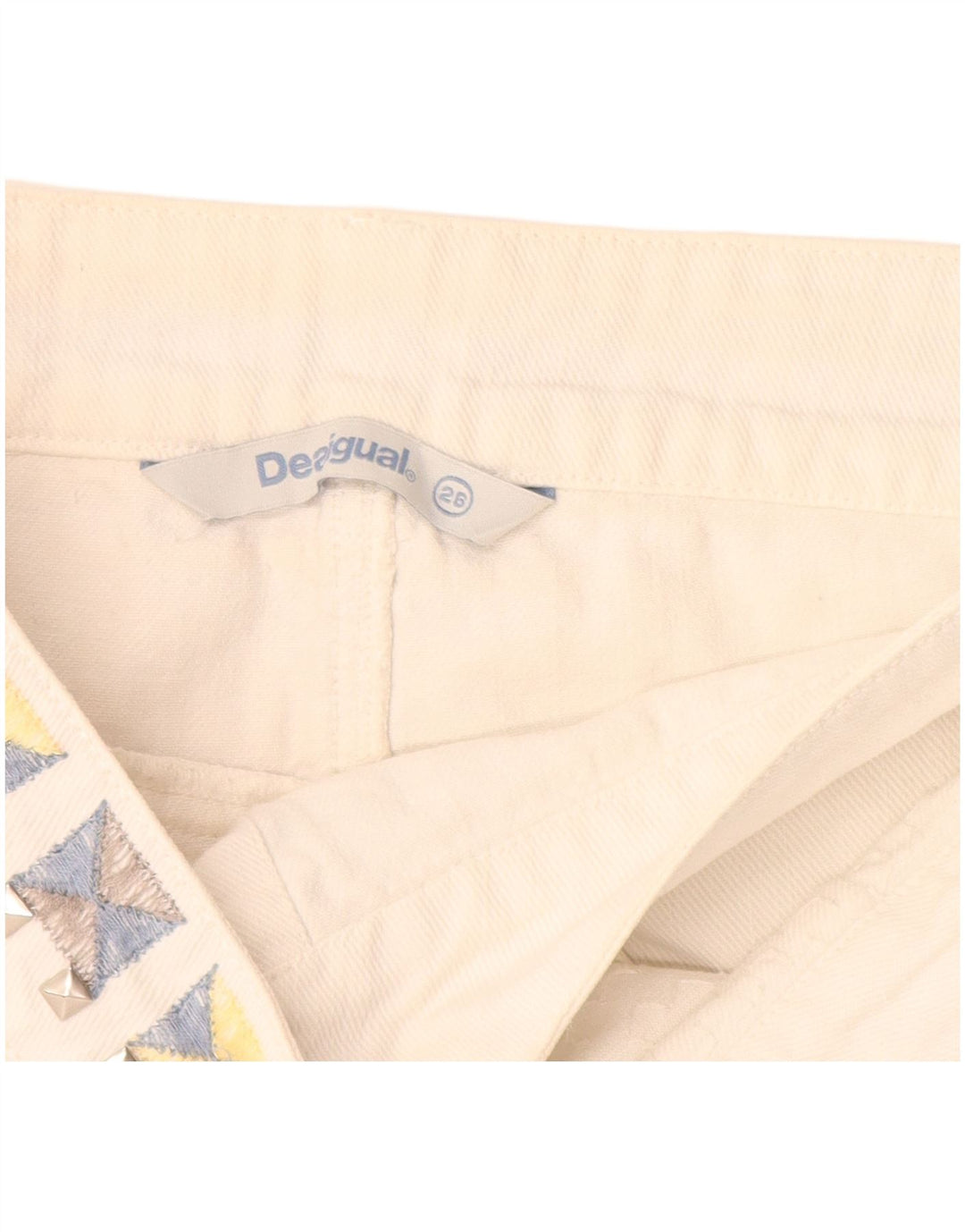 Mini gonna di jeans da donna Desigual W26 piccola in cotone bianco