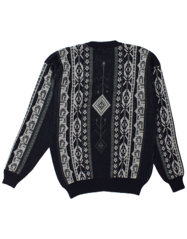 Maglione maglione girocollo vintage da uomo grande Fair Isle blu navy