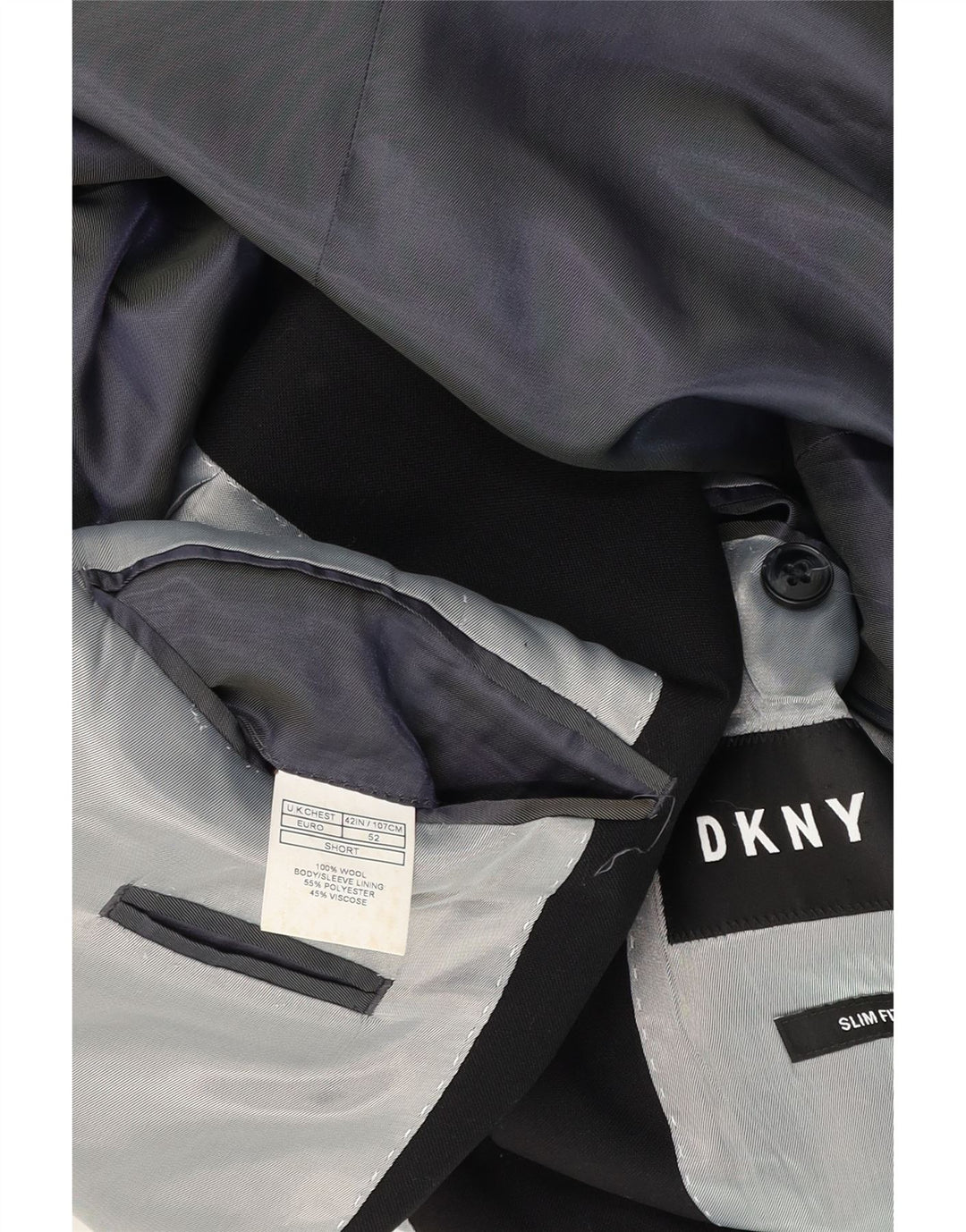 Giacca blazer slim fit corta da uomo Dkny a 2 bottoni UK 42 XL lana nera
