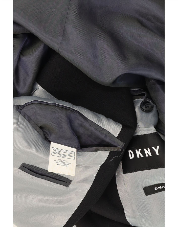 Giacca blazer slim fit corta da uomo Dkny a 2 bottoni UK 42 XL lana nera