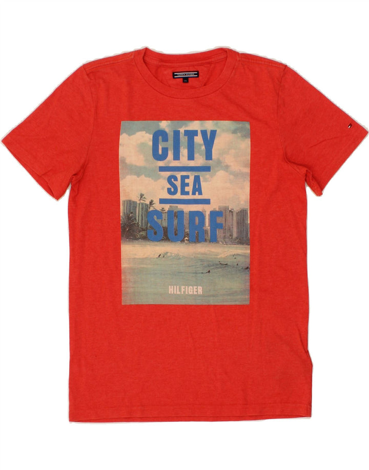 TOMMY HILFIGER Boys Graphic T-Shirt Top 15-16 Years Red Vintage Tommy Hilfiger and Second-Hand Tommy Hilfiger from Messina Hembry 