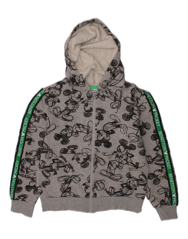 BENETTON Boys Graphic Zip Hoodie Sweater 7-8 Years Medium Grey Cotton Vintage Benetton and Second-Hand Benetton from Messina Hembry 