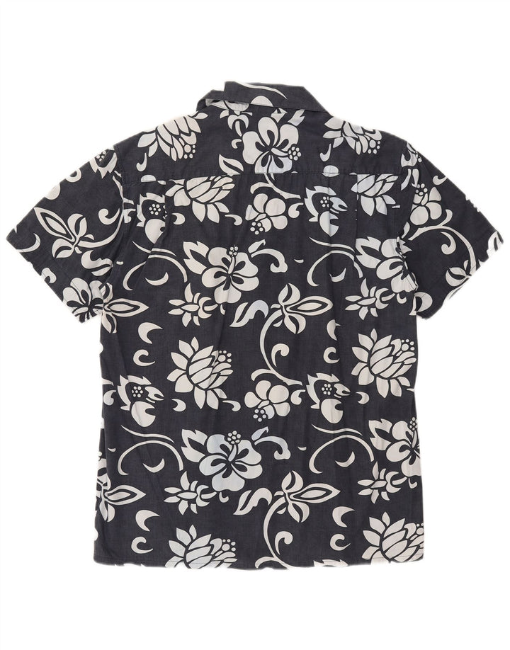 Camicia a maniche corte da uomo OXER in cotone floreale nero medio