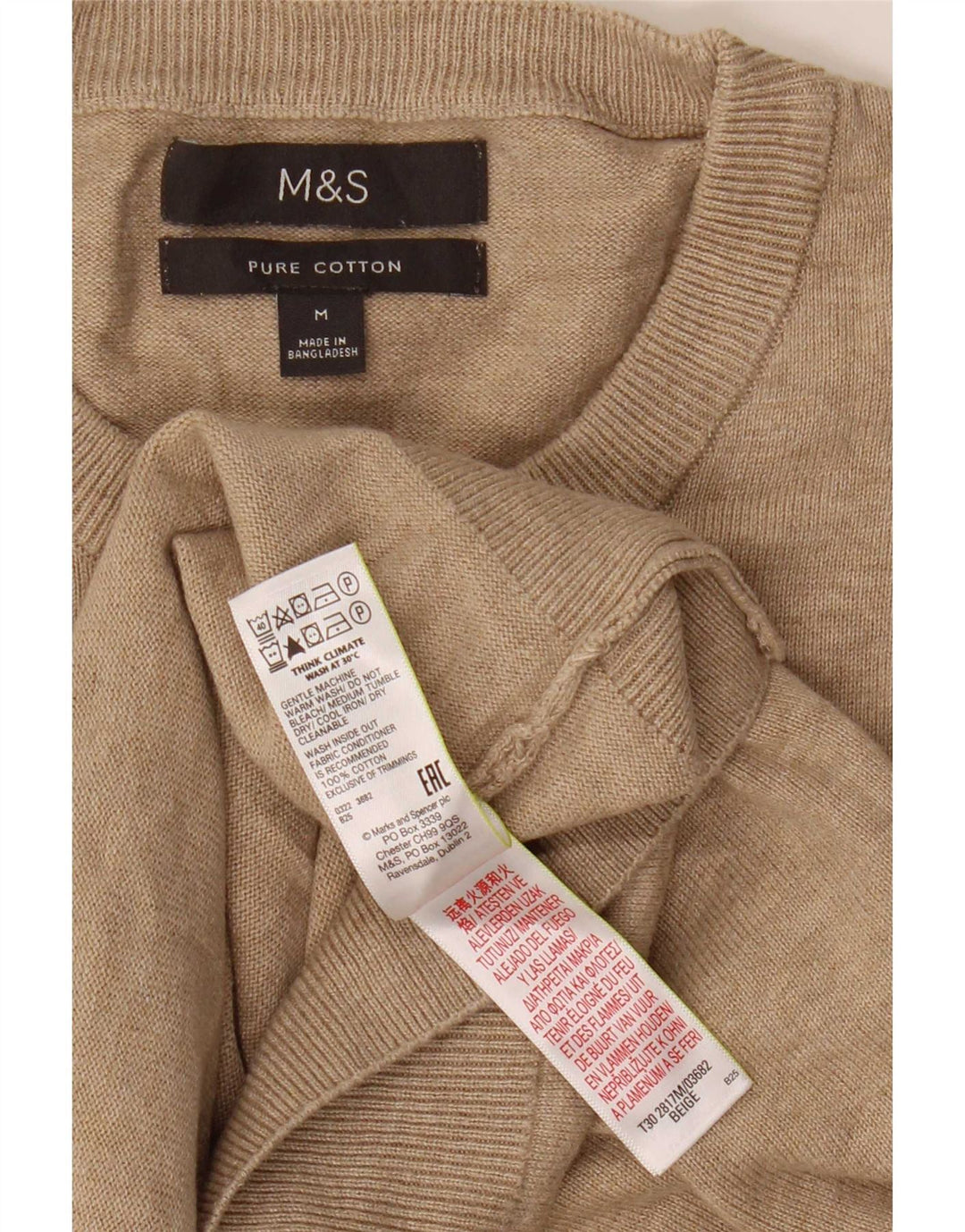 Maglione maglione girocollo da uomo Marks & Spencer in cotone beige medio