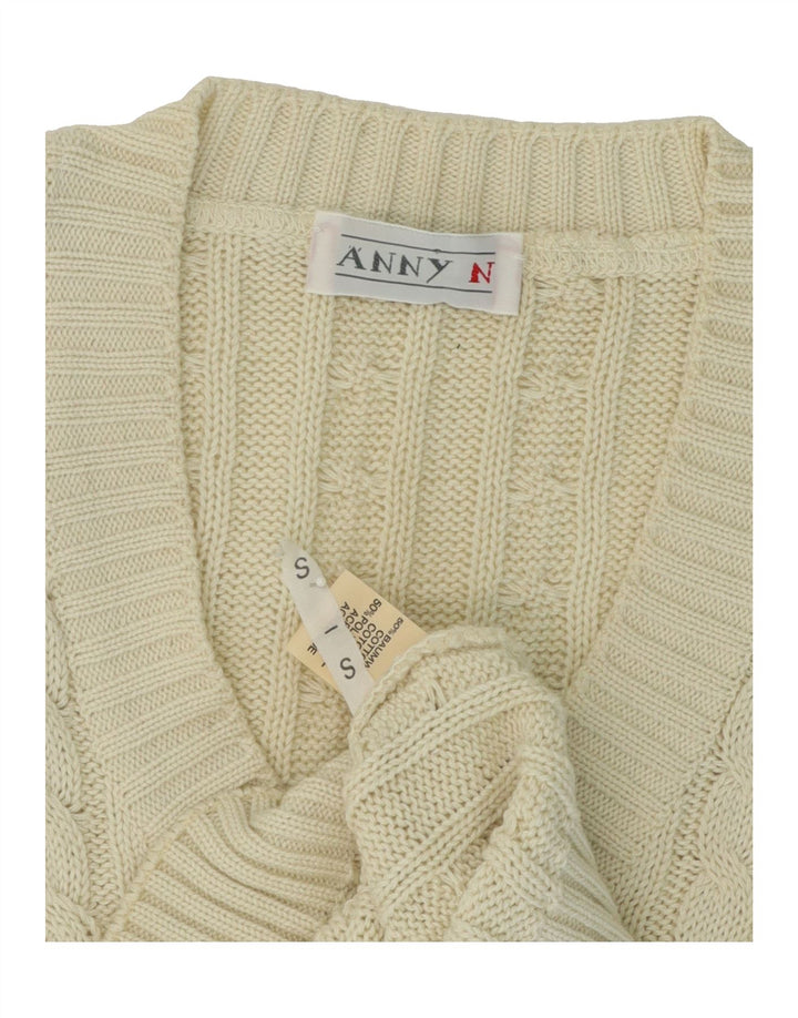 VINTAGE Womens Oversized V-Neck Jumper Sweater UK 10 Small Off White Vintage Vintage and Second-Hand Vintage from Messina Hembry 