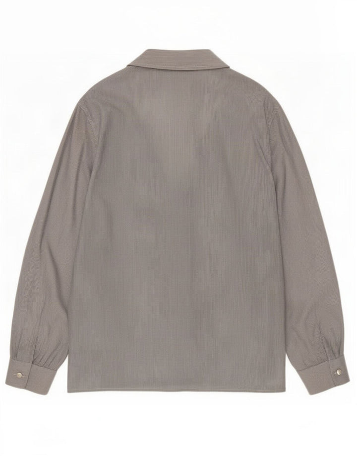 Camicetta camicia vintage da donna IT 42 Seta gessata grigio medio
