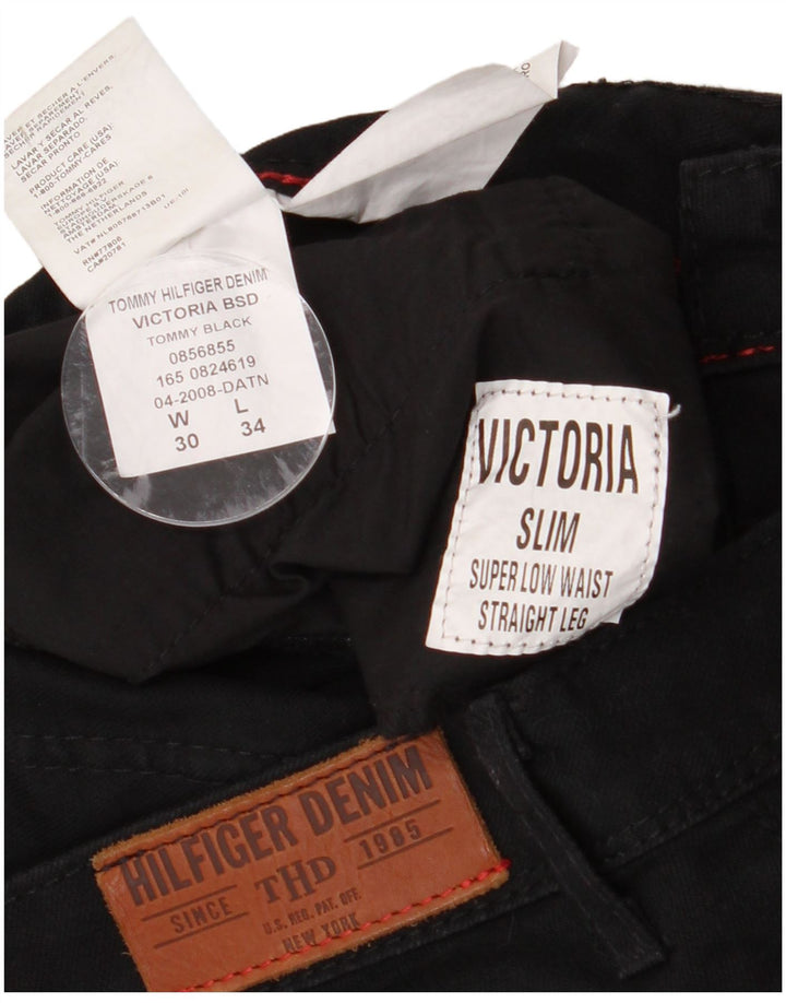 Pantaloni casual a vita bassa da donna Tommy Hilfiger W30 L34 cotone nero