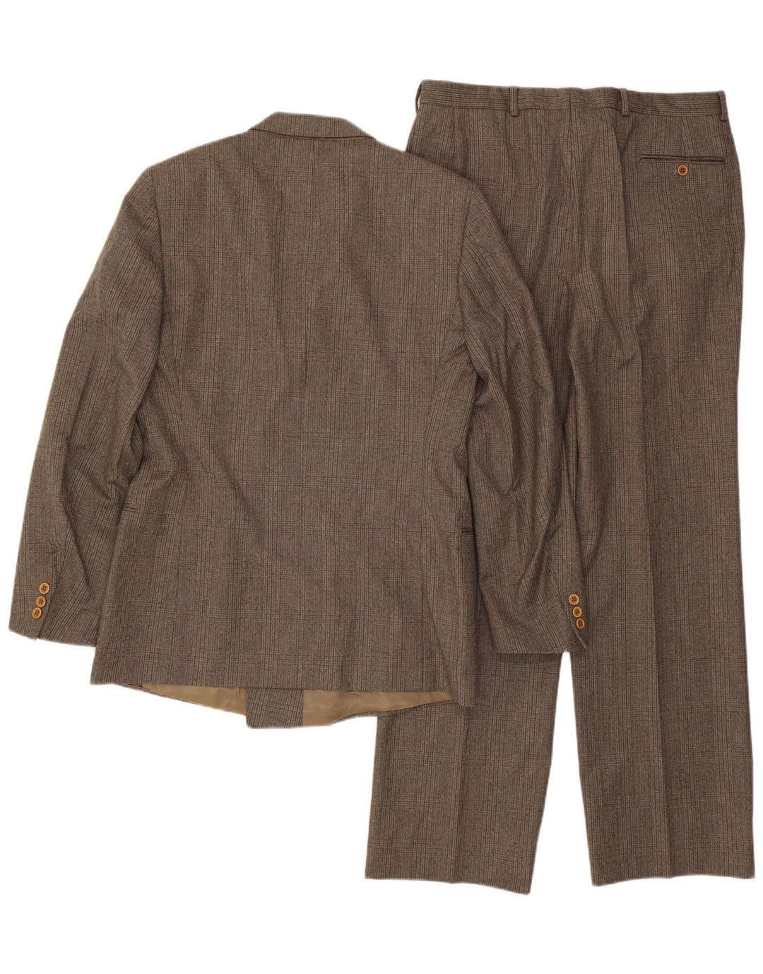 Abito vintage da uomo in 2 pezzi IT 50 Large W32 L32 Lana a quadri marrone