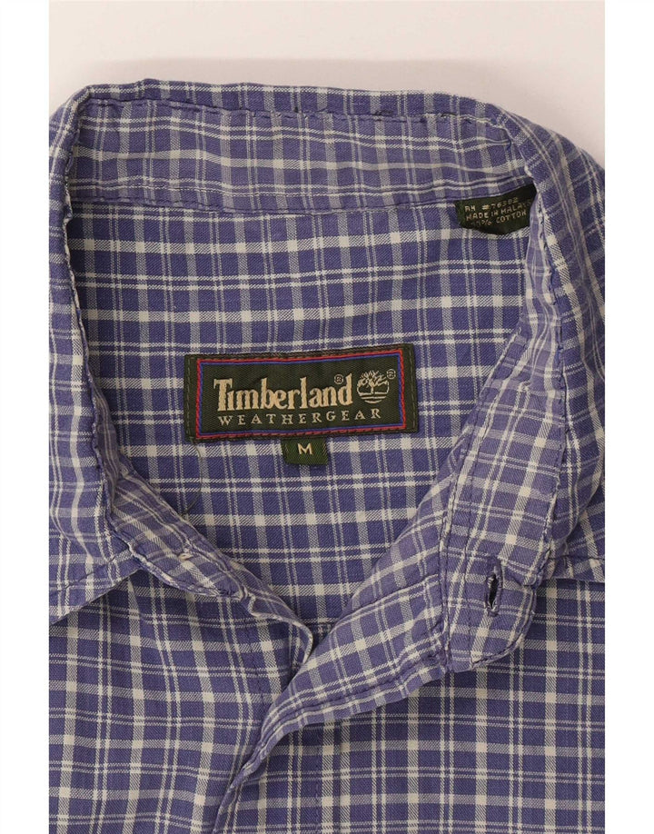 Camicia a maniche corte da uomo Timberland in cotone scozzese blu medio