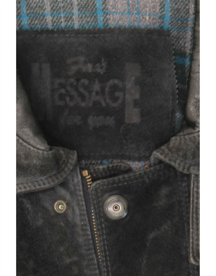Giacca vintage in pelle scamosciata da uomo UK 42 XL Nera