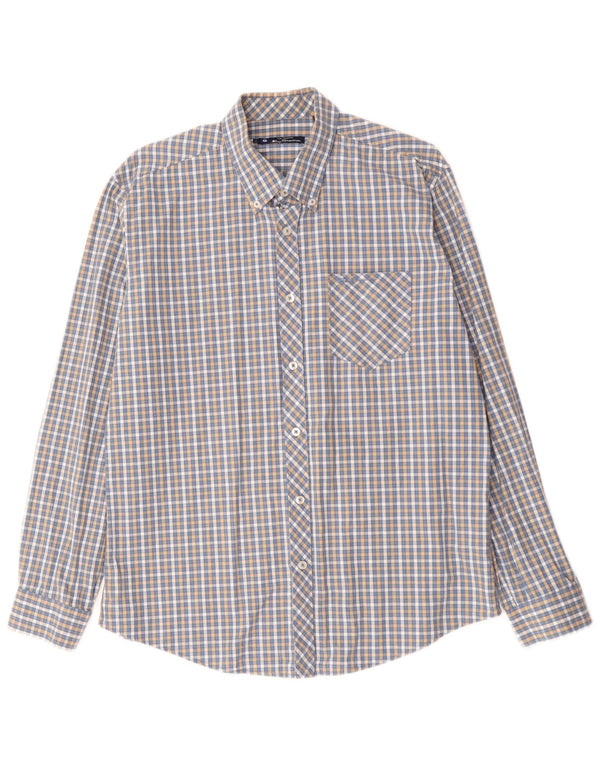 BEN SHERMAN Camicia da uomo in cotone a quadri grandi blu