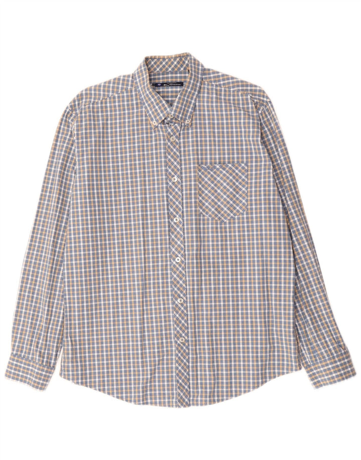 BEN SHERMAN Camicia da uomo in cotone a quadri grandi blu