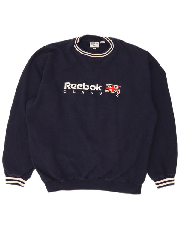 Felpa grafica da uomo Reebok maglione medio blu navy in poliestere