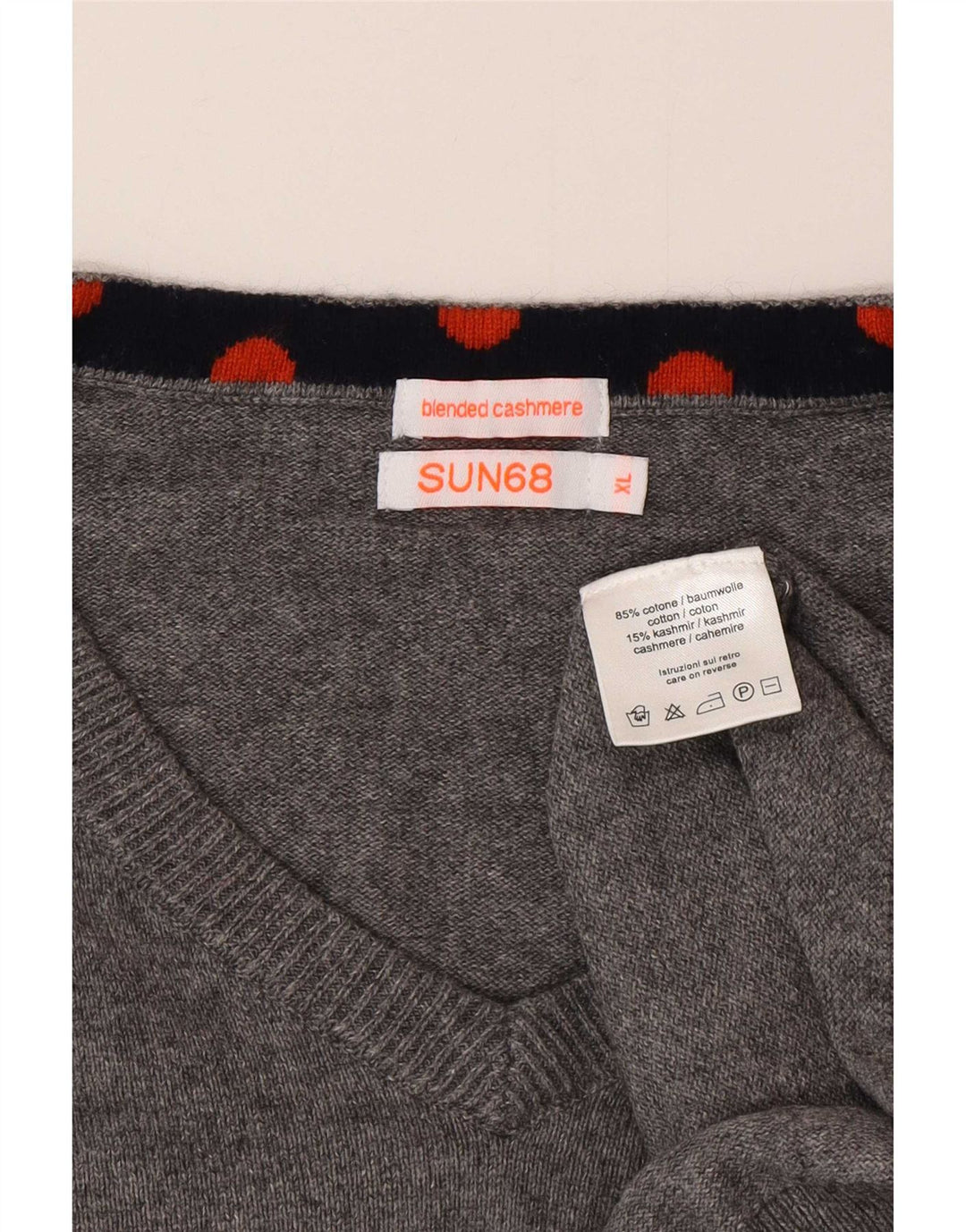 Maglione maglione con scollo a V da uomo Sun68 XL cotone screziato grigio
