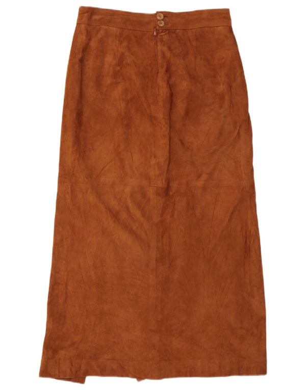 Gonna lunga vintage in pelle scamosciata da donna media W30 marrone